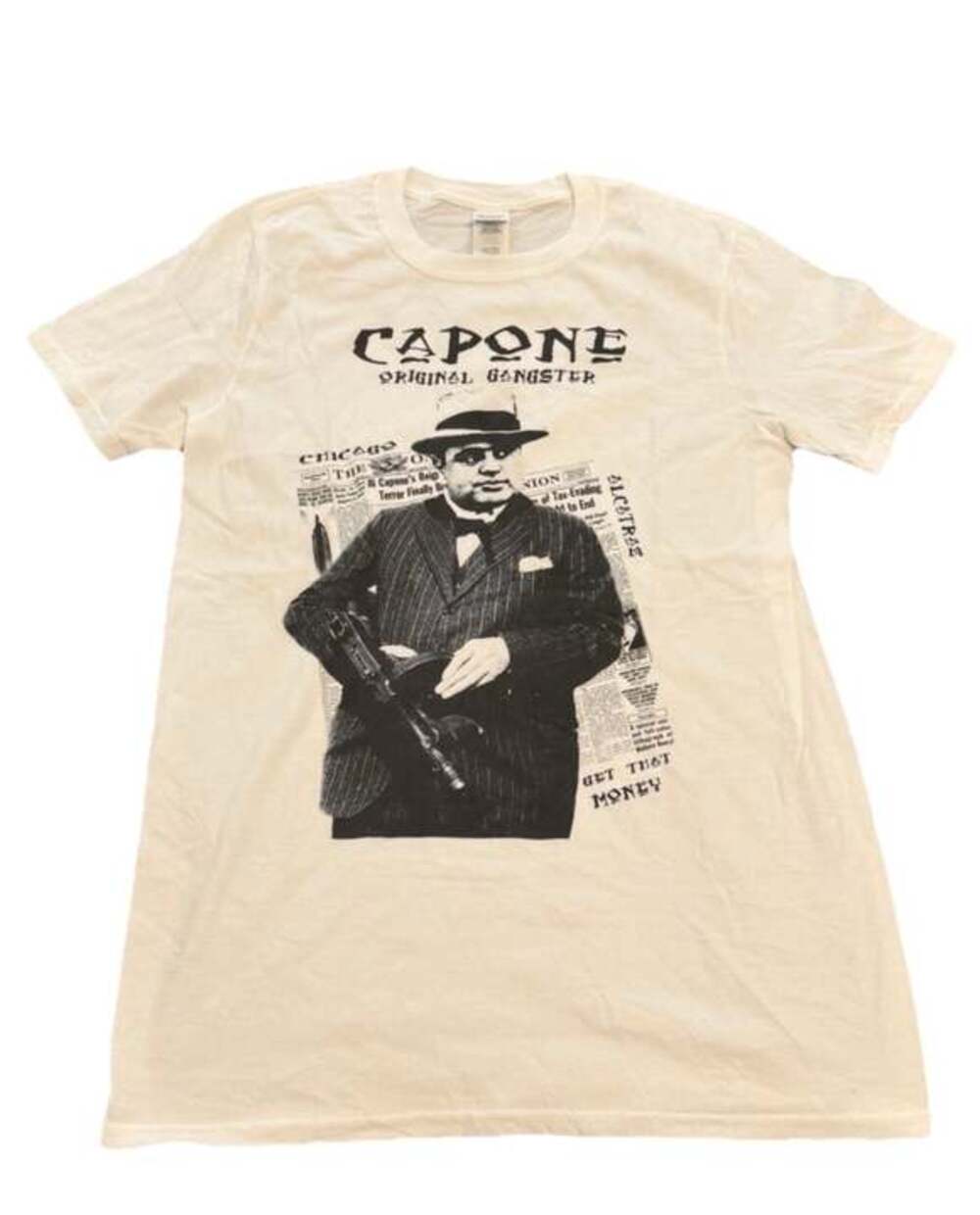Mens Chicago Mob Boss T-shirt The Original Scarface With Tommy Gun cotton tee si
